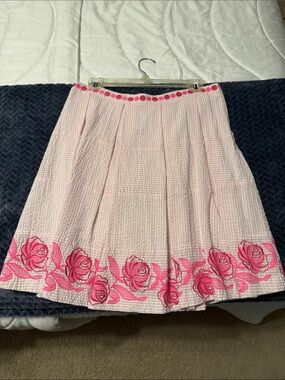 Vineyard Vines Light Pink Kentucky Derby Skirt with Bright Pink Rose Border
